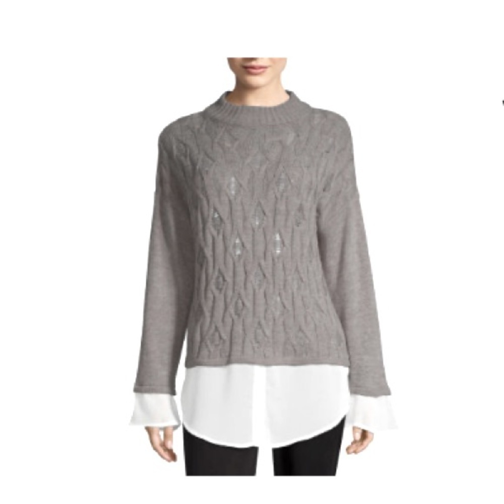 Worthington Womens Mock Neck Long Sleeve Animal Pullover Sweater gray size S